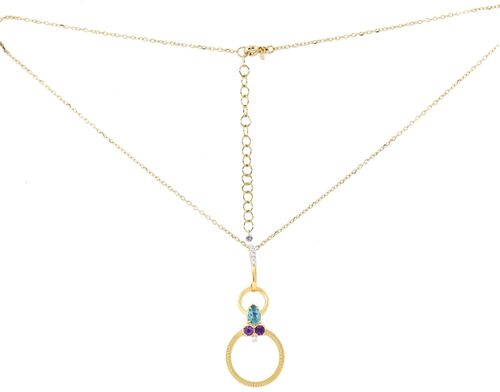 Colar Ouro Amarelo Diamantes Ametista Topazio