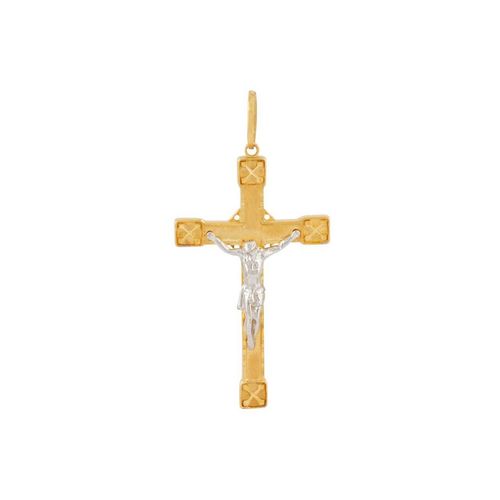 Pingente Crucifixo Ouro Amarelo e Branco