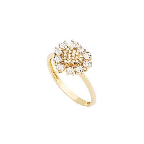 Anel Coração Ouro Amarelo Diamante