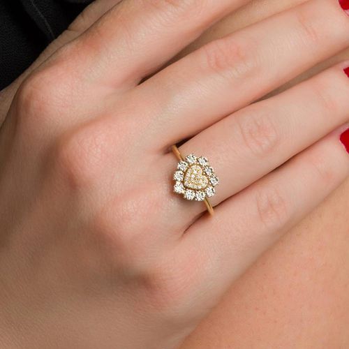 Anel Coração Ouro Amarelo Diamante