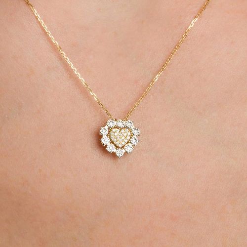 Colar Coração Ouro Amarelo Diamante