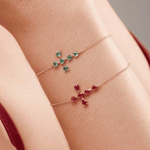 Pulseira Cruz Gota Ouro Amarelo Rubi